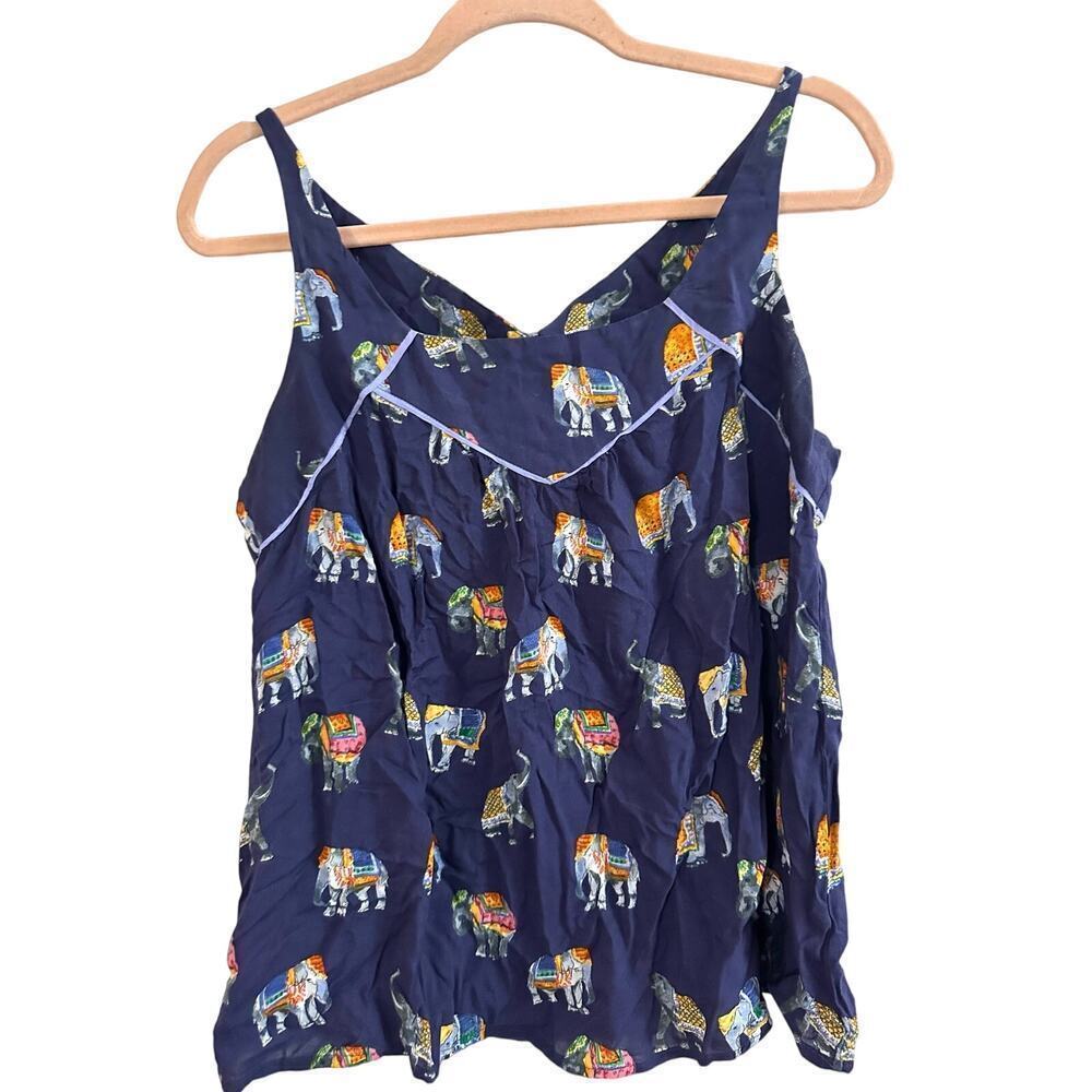 Maeve ANTHROPOLOGIE Navy Elephant Cut-Out Sleeveless Shirt Top - Sz Small